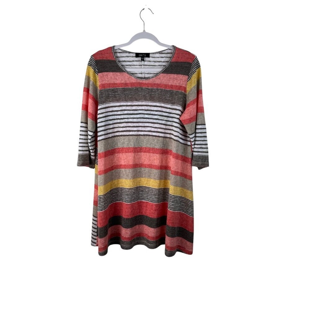 Comfy USA Womens Multicolor Striped 3/4 Sleeve Tunic Top Dress L